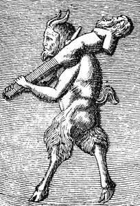 Satyr carregando um eremita, detalhe de um pequeno templo portátil dedicado à adoração de Priapus (gravura) (detalhe de 405756)