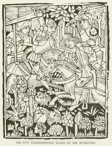 Sir Guy traidormente assassinado por Sir Murdure (gravura) de (after) English School