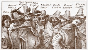 Os Conspiradores de Pólvora, após uma gravação de 1606 (gravura) de (after) English School