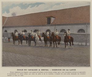 Escola de Cavaleiro a cavalo, Exercício da Lança (foto colorida) de (after) French Photographer