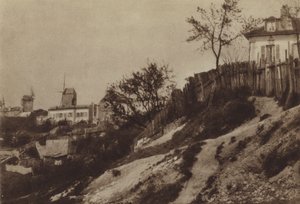 Os jardins de Montmartre com o moinho Blute-fin por volta de 1860 (foto a p/b) de (after) French Photographer