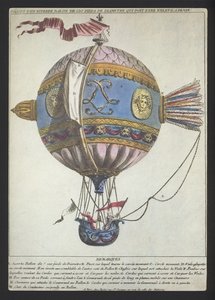 Desenho para um balão de 120 pés de diâmetro para fazer uma subida a partir de Dijon (gravura colorida) de (after) French School