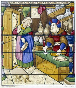 História do Judeu na Rue des Billettes - fac-símile de um vitral, Igreja de St Alpin em Chalon de (after) French School