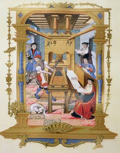 Interior de uma gráfica do século XVI, cópia de uma miniatura de 