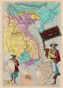 Mapa de Tonkin, Annam, Cochinchine (gravura a cores) de (after) French School