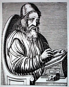 Retrato de Trimethius, cópia de uma gravura francesa do século XVIII reproduzida em "Les Sciences Maudites" de Jollivet-Castelot, utilizada numa "História da Magia", publicada no final do século XIX (gravura)