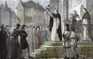 Representação de Alberto o Grande (1193/1206-1280) ensinando em Paris, na Universidade de Paris, no primeiro convento dominicano na Rue Saint Jacques (College des Jacobins) sob a autoridade de Gueric de Saint-Quentin) 1241-1245 (Retrato de Alberto o de (after) French School