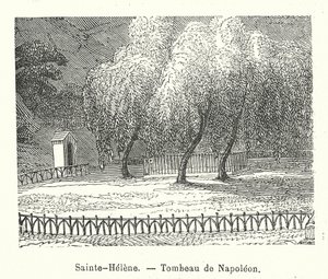 Sainte-Helene, túmulo de Napoleão (gravura) de (after) French School