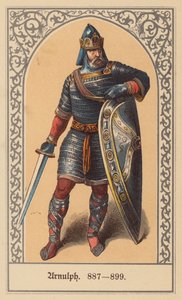 Arnolfo da Caríntia, rei da Francia Oriental e Sacro Imperador Romano-Germânico (litografia a cores)