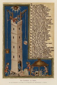 Construção da Torre de Babel (litografia a cores) de (after) German School
