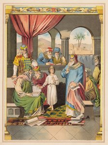 Jesus com os anciãos no Templo (litografia a cores) de (after) German School