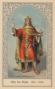 Otão III, Rei da Alemanha e de Itália e Sacro Imperador Romano-Germânico (litografia a cores) de (after) German School