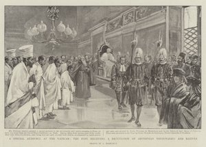 Audiência Especial no Vaticano, o Papa recebe uma Deputação de Missionários Abissínos e Nativos (litho) de (after) Italian School