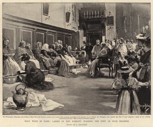 Semana Santa em Roma, Senhoras da Nobreza lavando os Pés dos Pobres Peregrinos (litho) de (after) Italian School