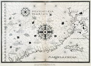 Mapa da bússola de um atlas do século XVI, baseado no original preservado na biblioteca do Museo Civico em Veneza