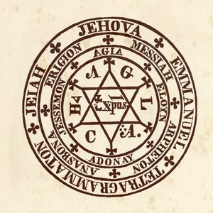 Ciências ocultas: círculo mágico. Esquema de "" De Occulta Philosophia "" do erudito ocultista alemão Henry Cornelius Agrippa de Nettesheim (1486-1535) (conhecido como Cornelius Agrippa ou Agrippa de Nettesheim)