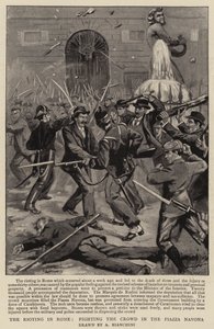 O tumulto em Roma, combatendo a multidão na Piazza Navona (litho) de (after) Italian School