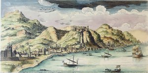 Vista da Cidade de Málaga, Espanha (gravura a cores) de (after) Spanish School