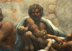 Visão de São João Evangelista sobre Patmos, Ascensão de Cristo entre os Apóstolos, ou Cristo em Glória por Antonio Allegri, conhecido como Correggio (1489-ca 1534), fresco, 966x888 cm de diâmetro na base, detalhe, Igreja de São João Evangelista, cúpula, Pa