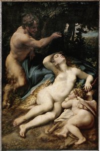 Júpiter e Antiope (ou Vénus com cupido e um sátiro) (óleo sobre tela