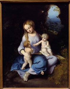 A Virgem, Jesus e São João Criança Pintura de Antonio Allegri (conhecida como Correggio ou Correge 1489-1534) Século XVI Madrid, Museu do Prado