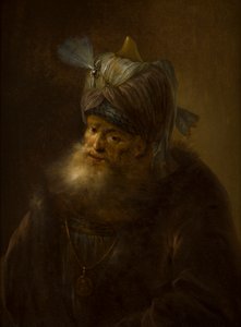 Retrato de um homem em um turbante (óleo sobre tela) de (follower of) Rembrandt Harmensz. van Rijn