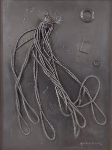 G. C. Riccardi, Combustione n. 3, 1990, Técnica mista sobre tela, 60x80, Arpino, Fundação Umberto Mastroianni, Itália.