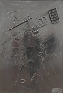 G. C. Riccardi, Combustione n. 1, 1977, Técnica mista sobre tela, 60x80, Arpino, Fundação Umberto Mastroianni, Itália.