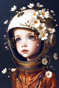 criança astronauta no planeta Flores, tamanhos de impressão de imagem personalizados de F. Abderrahim