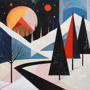 Forma geométrica com árvores abstractas e paisagem de inverno para decoração de sala de estar de F. Abderrahim