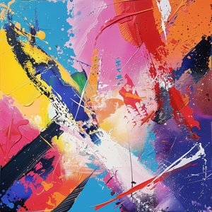 pintura a óleo abstrata vibrante e colorida sobre tela para impressões murais modernas de F. Abderrahim