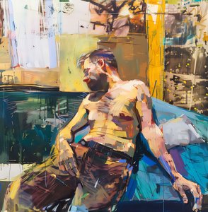 Revelações de arte mural Pintura e desenho impressionista representando Um homem em repouso de F. Abderrahim