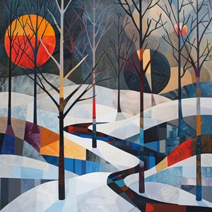 Paisagem de árvores e inverno, forma geométrica abstrata para impressões de arte de parede de F. Abderrahim
