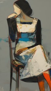 Pintura abstrata: uma mulher de vestido sentada para impressões de telas e posters de F. Abderrahim