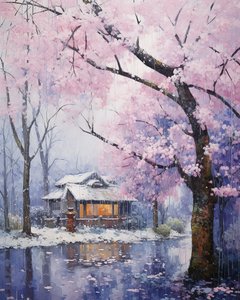 aldeia numa paisagem de neve em beleza de inverno | impressões de arte de parede inspiradas na natureza de F. Abderrahim