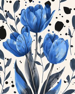 David Tulips desenhando convencionalmente em azul | impressões botânicas de arte de parede de F. Abderrahim