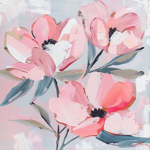 Flores abstractas de neve cor-de-rosa para decoração de parede, impressões de arte online de F. Abderrahim
