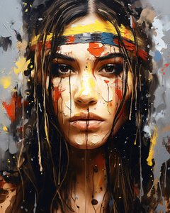 Retrato abstrato : Uma jovem mulher nativa americana, decoração de parede de F. Abderrahim