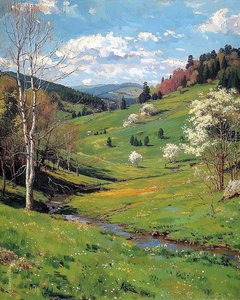 belas paisagens, planaltos verdes na primavera, Decoração de parede que vai adorar de F. Abderrahim