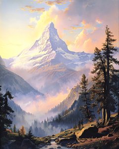 Paisagem com montanhas distantes, ideias de decoração de parede moderna de F. Abderrahim