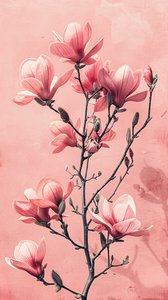 Flores rosa e cinzentas minimalistas, decoração de parede botânica para o quarto de F. Abderrahim
