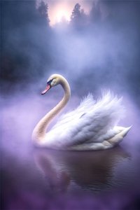 Cisne branco com asas abertas numa superfície de água calma, decoração de parede de F. Abderrahim