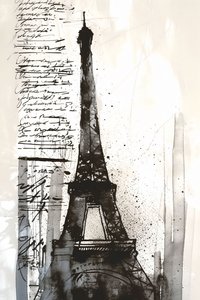 Pintura impressionista da Torre Eiffel com salpicos de tinta preta, impressão de tela emoldurada a pedido de F. Abderrahim