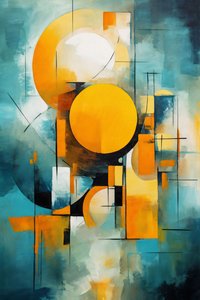 Cubismo e círculo Pintura a aguarela multicolor, Impressão de parede a pedido de F. Abderrahim
