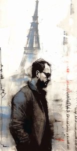 Pintura de um homem a caminhar em paris, decoração de parede que vai adorar, impressões de arte de F. Abderrahim