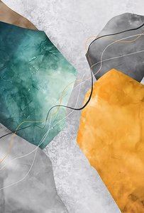 Pintura em tons de cinzento e laranja, contraste e profundidade, moldura de parede em tela de F. Abderrahim