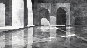 Arcos e portões num palácio de mármore, arquitetura, Preto e branco, impressões de decoração de parede de F. Abderrahim