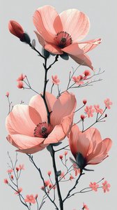 Esboço de linhas cor-de-rosa e cinzentas, floral Minimal wall Home Decor | impressão a pedido de F. Abderrahim