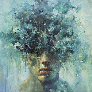 Homem exprimindo uma tristeza profunda, pintura artística psicológica, impressionista, impressão de tela online de F. Abderrahim