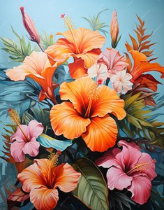 Pintura de um bouquet de flores cor de laranja e cor-de-rosa, impressões de parede de decoração para casa de F. Abderrahim